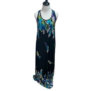 Delusional Women's S Small Maxi Dress Empire Waist Feather Print Resort Wear